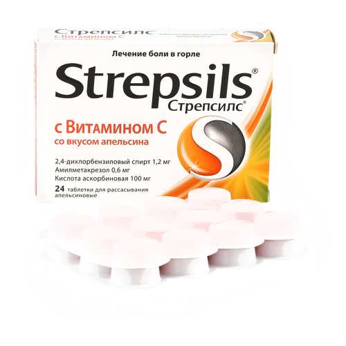 Стрепсилс с Витамином C таблетки для рассасывания апельсин 24 шт. Reckitt Benckiser в Живика