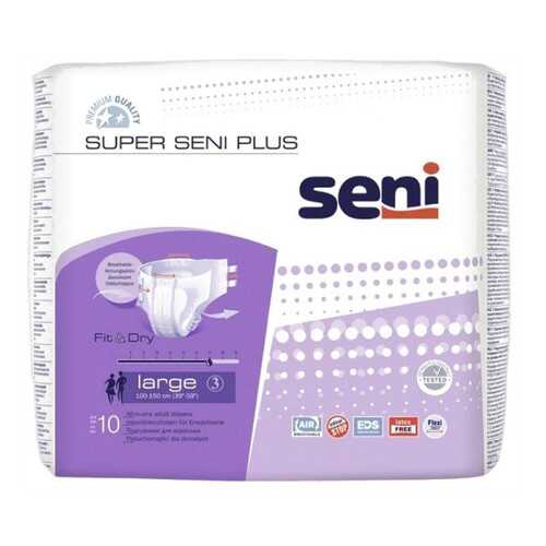 Подгузники Seni Super Plus для взрослых дышащие размер L обхват 100-150 см 10 шт. в Живика