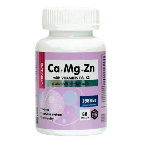 Кальций-магний-цинк Chikalab BOMBBAR Calcium Zinc Magnesium + D3 K2 таблетки 60 шт. в Живика